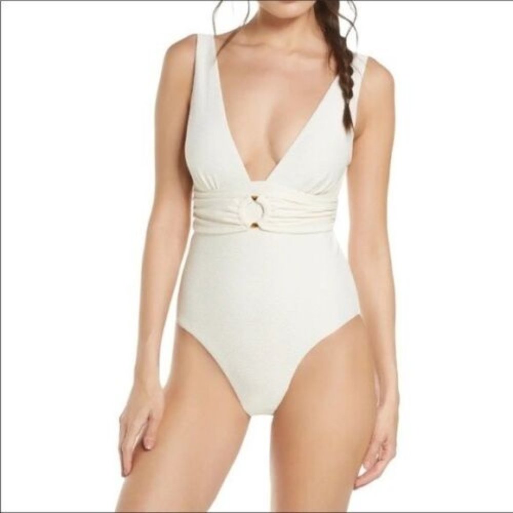Chelsea28 Ivory One-Piece Swimsuit with Twist Ring Detail
